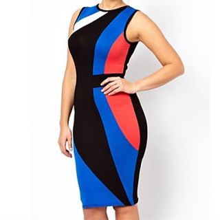 Womens Plus Size Color Block Midi Bodycon Dress