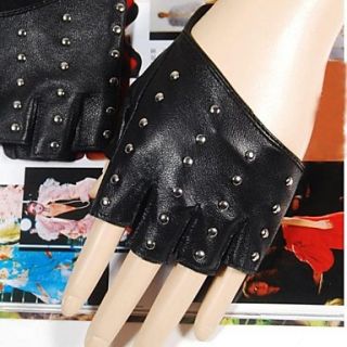 Womens Fashion Rivet Punk Show Fingerless Gloves