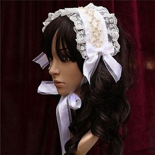 Flower Bride Beige Ribbons White Pearl Princess Lolita Headband