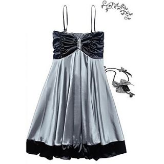 Zoey Womens Contrast Color Strap Cute Silver Dress