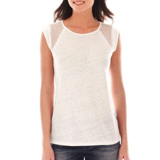A.N.A Cap Sleeve Mesh Inset Lace Tee, White, Womens