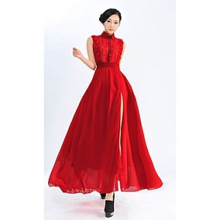 Swd Womens Side Split Waisted Sexy Dress (Red)