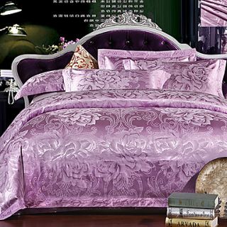 Mankedun Solid Color Jacquard Silk Cotton 4 PCS Set Bedding
