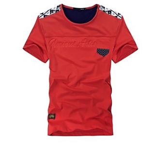 Mens Round Collar Contrast Color Short Sleeve T Shirt