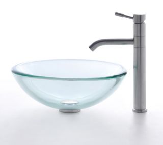 Kraus CGV10119mm2180 Clear 19mm thick Glass Vessel Sink and Aldo Faucet Stainless Steel