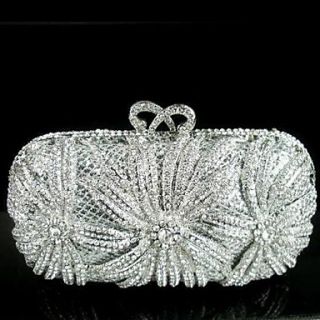Ladies Flower Design Brilliant Diamond Metal Frame Luxury Evening Party Clutch Bag