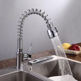 Solid Brass Spring Pull Down Kitchen Faucet   Chrome Finish