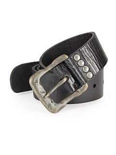 Hammered Buckle Leather Belt   Black