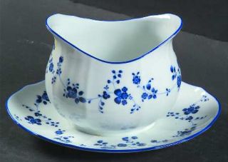 Noritake Elegance In Blue Gravy Boat with Attached Underplate, Fine China Dinner