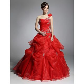 Ball Gown One Shoulder Floor length Satin Organza Evening/ Prom Dress