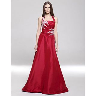 A line Halter Floor length Taffeta Evening/ Prom Dress