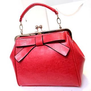 Daidai Womens Elegant Bowknot Solid Color Red Tote