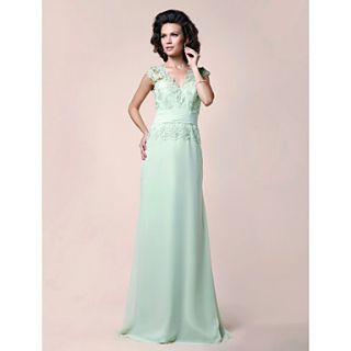 A line V neck Floor length Chiffon Mother of the Bride Dress With Appliques