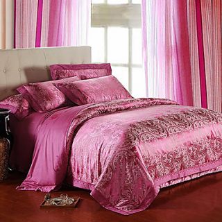 Mankedun Elegant Floral Print Cotton Jacquard Silk Floss 4 PCS Set Bedding