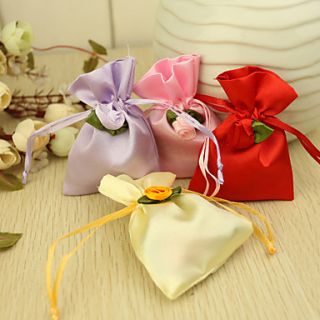 Satin Favor Bag With Flowers (Set of 12)
