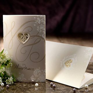 Vintage Style Tri fold Wedding Invitation With Heart Cutout (Set of 50)