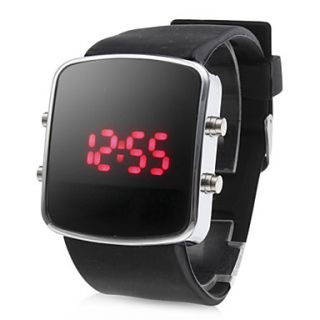 Unisex Red LED Digital Square Dial Black Silicone Band Wrist Watch