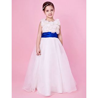 A line Jewel Neck Organza And Satin Flower Girl Dress With Bow And Sash/Ribbon