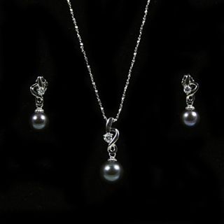 Gorgeous 14K/20 Black 7.5   8mm Freshwater Pearl Necklace And Earrings Set