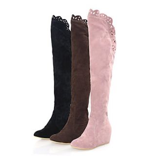 Suede Upper Low Heel Over The Knee Boots With Stitching Lace Honeymoon Shoes More Colors Available