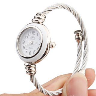 Womens Steel Wire Style Band Quartz Analog Bracelet Watch (White)