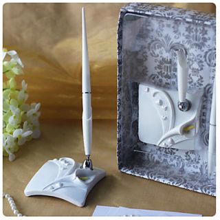 Calla Lily Wedding Pen Set In White Resin