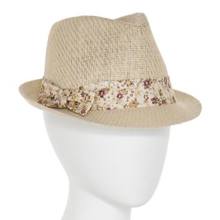 Scala Straw Fedora Hat, Nat/floral, Womens