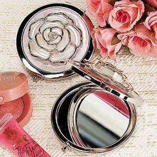 White Rose Cover Chrome Compact Mirror Favor