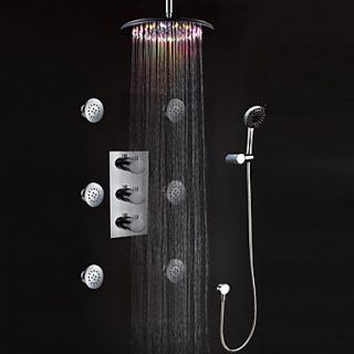 LED Wall Mount Thermostatic Shower Faucet with BodySprays (Chrome Finish)