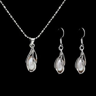 Fresh Water Pearl With Alloy Plated Wedding Bridal Jewelry Set Including Necklace And Earrings
