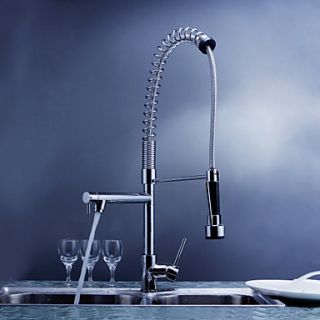 Contemporary Solid Brass Spring Kitchen Faucet with Two Spouts   Chrome Finish