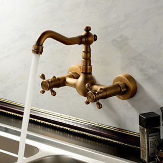 Antique inspired Kitchen Faucet   Wall Mount (Antique Brass Finish)