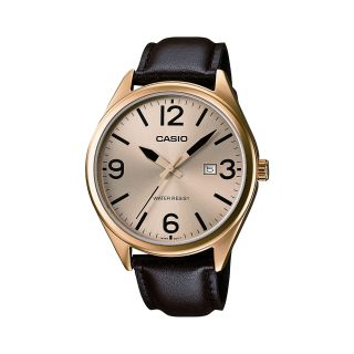 Casio Mens Champagne Dial Brown Leather Strap Watch