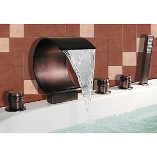 Oil rubbed Bronze Waterfall Widespread Bathtub Faucet with Hand Shower (Curved Shape Design)
