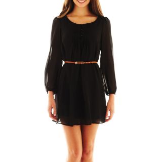 My Michelle Long Sleeve Belted Dress, Black