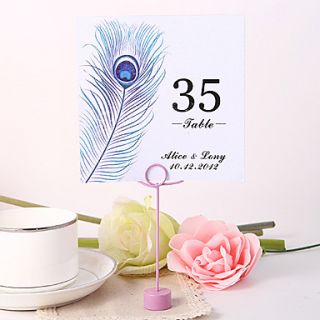 Personalized Square Table Number Card   Peacock Feather (Set fo 10)