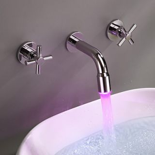 Color Changing LED Waterfall Widespread Bathroom Sink Faucet(Wall Mount)