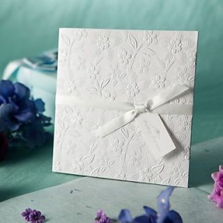 White Embossed Spring Flowers Wedding Invitation (Set of 50)