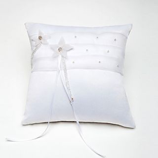 White Wedding Ring Pillow With Rhinestone Accents