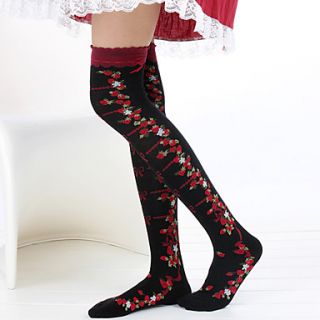 Black Strawberry and Bow Pattern 40cm Sweet Lolita Stockings