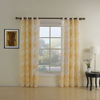 (One Pair) Lovely Yellow Floral Sheer Curtain