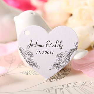 Personalized Heart Shaped Favor Tag   Elegant Flowers (Set of 60)