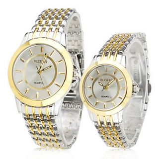 Couples Quartz Analog Gold Silver Alloy Band Wrist Watch (1 Pair)