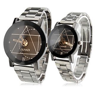 Pair of Couples Analog Alloy Style Quartz Wrist Watches (Silver)