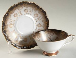 Eberthal 5261 Footed Cup & Saucer Set, Fine China Dinnerware   Brown, Gold Flora