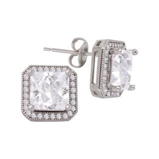 Bridge Jewelry Silver Tone Princess Cut Cubic Zirconia Earrings