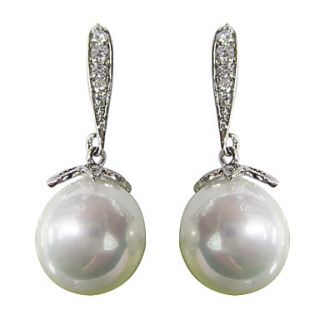 Beautiful White Platinum Plated With Round Shape Pearl Earrings