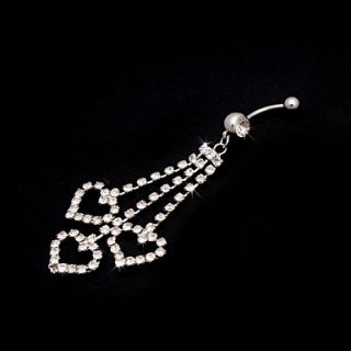 Charming Stainless Steel Sweet Hearts Design Crystal Belly Ring