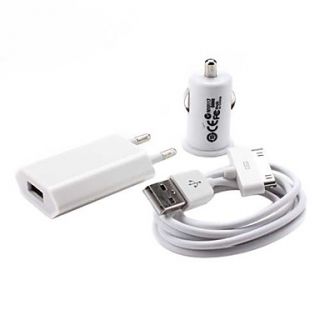 USB AC and Car Cigarette Charger with 100cm USB Cable for iPhone and iPod (EU Plug)