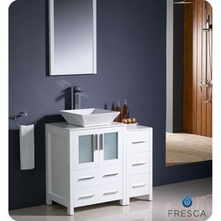 Fresca Torino 36 inch White Modern Bathroom Vanity With Side Cabinet And Vessel Sink